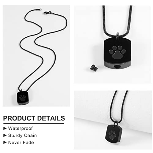 Yinkin 3 Pcs Pet Cremation Jewelry Urn Memorial Ashes Necklace for Women Men Animal Lover Keepsake Pendant Titanium Steel Pet Paw Print Necklace for Cat Dog Puppy Funeral with Filling Kit