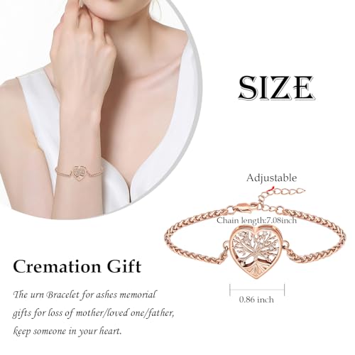 zeqingjw Heart Urn Bracelet for Ashes for Women Men Tree of Life Cremation Bangle Ashes Holder Keepsake Pendant Memorial Jewelry Gifts - color: Rose Gold