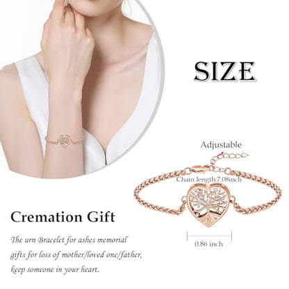 zeqingjw Heart Urn Bracelet for Ashes for Women Men Tree of Life Cremation Bangle Ashes Holder Keepsake Pendant Memorial Jewelry Gifts - color: Rose Gold