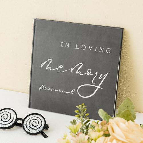 Calculs Funeral Guest Book Memorial Guestbook for Celebration of Life Gray Cover Silver Gilding in Loving Memory Picture Book for Our Love 8.5” Square Hardcover
