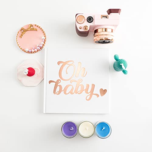 Calculs Oh Baby Bridal Party Decoration Picture Book 8.5” Square Polaroid Baby Shower Guest Book Blank White Pages for Pictures White Cover Rose Gold Stamping - style: Traditional