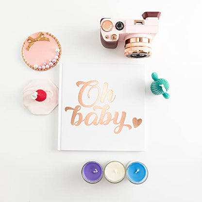 Calculs Oh Baby Bridal Party Decoration Picture Book 8.5” Square Polaroid Baby Shower Guest Book Blank White Pages for Pictures White Cover Rose Gold Stamping - style: Traditional