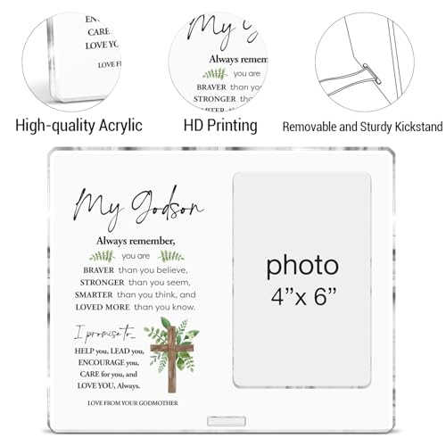 Godson Gifts for Babies Boys Baptism First Communion, Godson Picture Frame Gifts From Godmother, Boy Baby Christening Baptism Gift Acrylic Photo Frames 4 x 6 Inches Photo - color: Godson- A