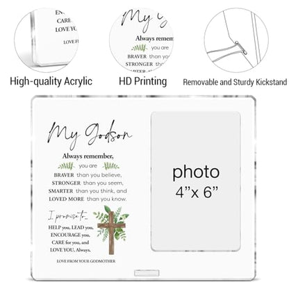 Godson Gifts for Babies Boys Baptism First Communion, Godson Picture Frame Gifts From Godmother, Boy Baby Christening Baptism Gift Acrylic Photo Frames 4 x 6 Inches Photo - color: Godson- A