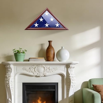 ASmileIndeep Flag Display Case - 5' x 9.5' Funeral & Military Flag Shadow Box with HD Tempered Glass and Wall Mount, Folded Triangle Flag Holder Frame for Veterans, Red - size: For 5' x 9.5' Flag-Red