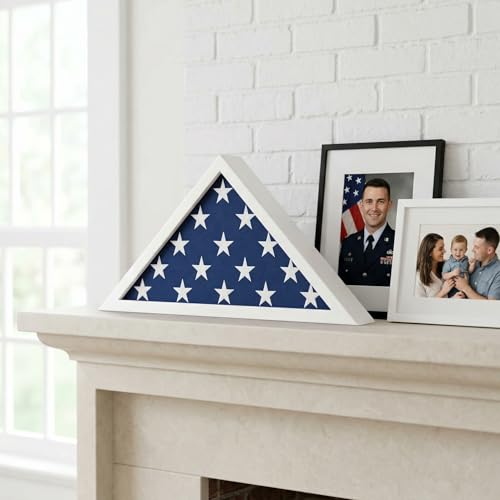 Americanflat Large Flag Display Case for Folded 5x9.5' Burial Flags - Engineered Wood Display Box for Wall or Tabletop - Silhouette Collection - White - color: White, style: 5x9.5 Burial Flag