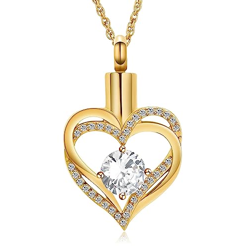 shajwo Cremation Jewelry Heart Urn Necklace for Ashes of Loved One - color: Gold-white