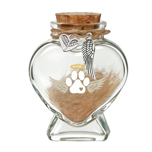 Pet Memorial Bottle for Dog or Cat Hair,Fur Keepsake for Pet Loss | Heart-Shaped Glass Memorial Keepsake for Pet Hair, Cat Memorial Gift with Sympathy Card, Dog Fur Keepsake, Pet Memorial Urn