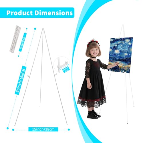 MXG 7-66" Adjustable Metal White Easel Stand for Painting, Sign & Display | Quick Setup Tripod Display Stand with 2 Clips, Portable Foldable Art Easel for Wedding,Posters & Exhibition - color: White