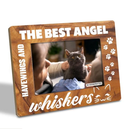 Pet Wood Picture Frame, Pet Memorial Gifts, The Best Angels Have Wings and Whiskers Picture Photo Frames, Dog Cat Bereavement Remembrance Gifts, Farmhouse Home Office Table Decor, 4 x 6 Inch