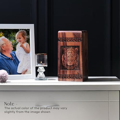 Tiger Cremation Urns 10 Inch, Decorative Wooden Urn for Human Adult Ashes