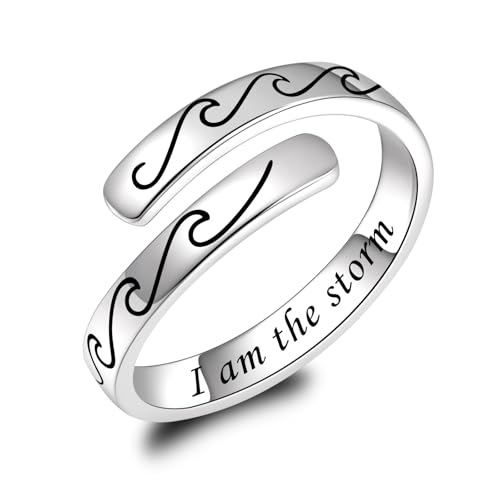 BEILIN 925 Sterling Silver Inspirational Jewelry Rings Adjustable Ring Personality Encouragement Gift for Teens Women - style: Design 3: I am the storm