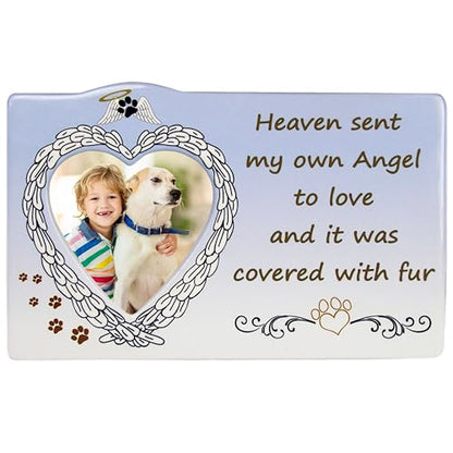 Pet Memorial Picture Frame with Heart Angel Wings – “Heaven Sent My Own Angel to Love and it Was Covered with Fur” – Sympathy Gift for Loss of Dog or Cat – Bereavement Photo Frame Holds 3” Photo