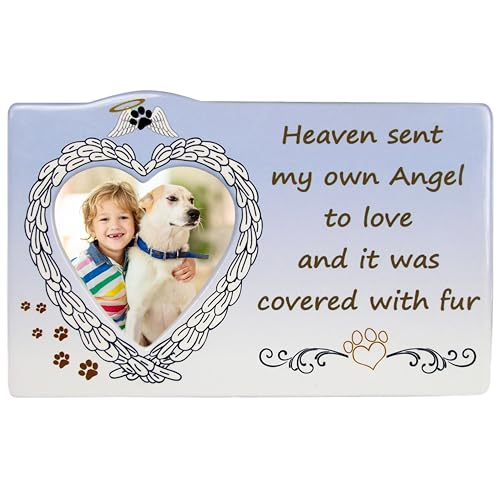Pet Memorial Picture Frame with Heart Angel Wings – “Heaven Sent My Own Angel to Love and it Was Covered with Fur” – Sympathy Gift for Loss of Dog or Cat – Bereavement Photo Frame Holds 3” Photo