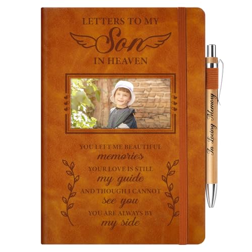 Vetbuosa Memorial Gifts For Loss Of Son, Grief Journal With Photo Insert, Loss of Son Sympathy Gift, Bereavement, Bereavement,Condolences,Remembrance Gift - 200 Pages Notebook A5 With Pen - color: Brown, size: Son
