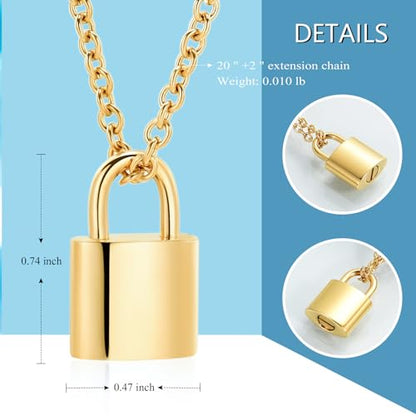 Imrsanl Padlock Cremation Jewelry for Ashes Urn Necklace for Women Men Stainless Steel Keepsake Memorial Punk Lock Pendant Ashes Holder - color: Customize