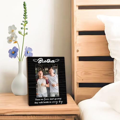 Brother Memorial Gifts Picture Frame 5x7, In Loving Memory Photo Frame, Memorial Gifts for Loss of Brother, They Walk Beside us Every Day Sympathy Wooden Picture Photo Frames for Desk Decor