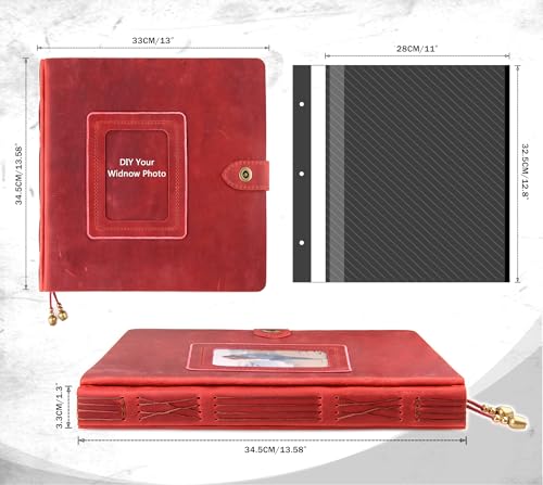 Leather photo Album Self Adhesive Pages, Handamde Leather Scrapbook Photo Album, Wedding Family Album, Holds 3x5, 4x6, 5x7, 6x8, 8x10 Photos - Wine - color: Wine, size: 13.58x13x1.3