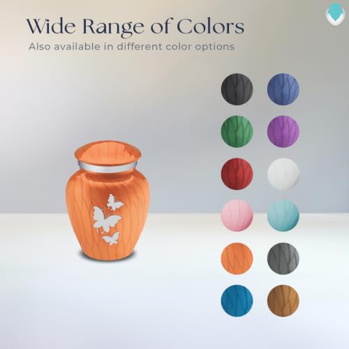 Keepsake Embrace Custom Engraved Butterflies Cremation Urn (Pearl Orange) - color: Pearl Orange