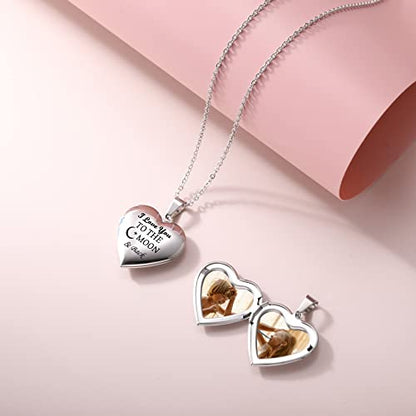 Personalized Heart Locket Necklace for Women with Picture Custom Inside Engraved Text Silver/Gold/Rose Gold Photo Locket Stainless Steel Memorial Gifts for Mom Daughter Grandmother - color: C1: I Love you to the Moon & Back (Silver)