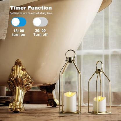 Homemory Modern Farmhouse Gold Metal Lanterns 2PCS with Flameless Candle - color: Gold