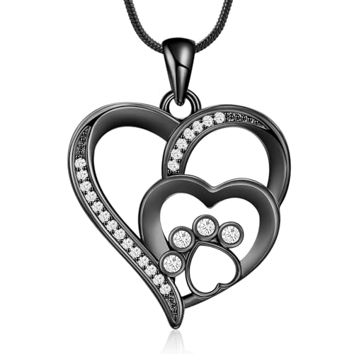 Pet Cremation Jewelry Heart Urn Necklace for Dog Cat Ash Keepsake | Pet Cremation Jewelry for Ashes Heart Stainless Steel Keepsake Memorial Jewelry Ashes Necklaces for Dog Cat Pet ﻿ - color: Crystal Black
