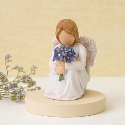 Forget Me Not Angel Figurines Statue, Miscarriage Gifts for Mothers | Sympathy Gifts for Loss of Loved One, Sculpted Hand-Painted Resin Statue for Memorial, Funeral Comfort - style: Forget Me Not