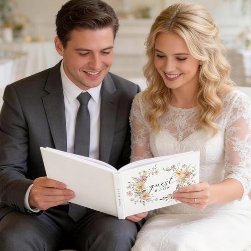 EVERLORIA Wedding Guest Book, Leather Guest Sign in Book, 108 Blank Pages Signature Guestbook for Wedding Reception Bridal Baby Shower Quinceanera Birthday Anniversary Graduation, 9"x7" - color: Floral C
