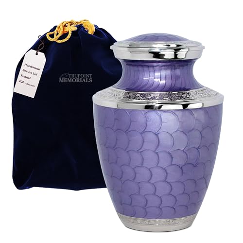 Trupoint Memorials Cremation Urns for Human Ashes, Silver Lining Decorative Burial Urns for Male and Female, Funeral Memorial Urn for Women and Men - Lavender, Adult (200 LB) - color: Lavender, size: Adult
