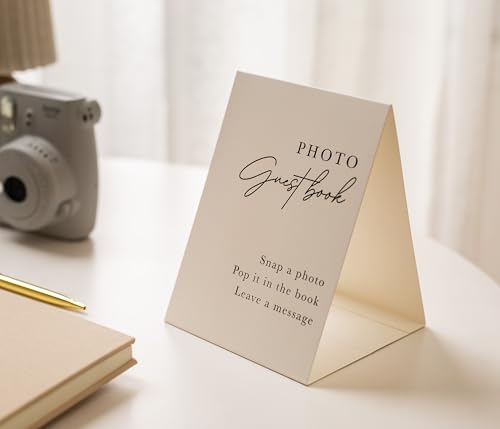 Real Linen Guest Book Set - 11.5 x 8.5 Embossed Guestbook for Weddings, Showers, Events, Blank & Lined, Comes with Sign, Pen, Box and Photo Sleeves, 120 Pages (Oatmeal) - color: Oatmeal