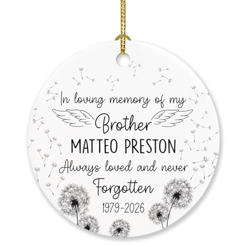 Personalized Name Year Xmas My Brother Loved Ornaments, in Loving Memory of My Brother Loved and Never Forgotten Christmas Tree Ornaments Memorial, By My Side Christmas Ornament 2026 Gift for Brother - color: In Loving Memory of My Brother Loved Ornament