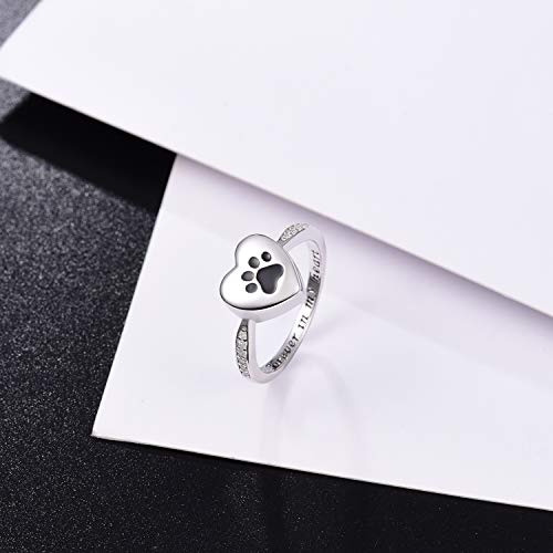925 Sterling Silver Love Heart Urn Ring for pet Dog Cat's Ashes Keepsake Memorial Tiny Jewelry Forever in My Heart Paw Print Cremation Finger Rings - color: black