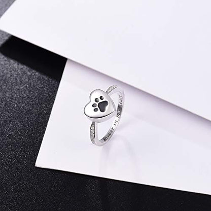 925 Sterling Silver Love Heart Urn Ring for pet Dog Cat's Ashes Keepsake Memorial Tiny Jewelry Forever in My Heart Paw Print Cremation Finger Rings - color: black