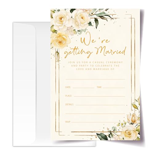 Floral Wedding Invitation Cards with Envelopes, 20 Sets Yellow Rose Wedding Invites, Eucalyptus Greenery Bridal Shower Engagement Announcement 4x6 Inch We're Getting Married Invitations (209) - color: Yellow Rose