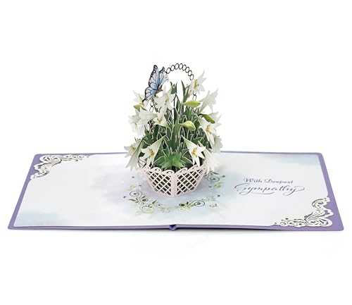 CUTPOPUP White Lily Sympathy Pop Up Card, With Sympathy Card, Loss of Loved One, Pet, Mom, Dad, Child, Condolence, Bereavement, Grief with Envelope (White Lily) FL114.1US - color: Sympathy White Lily-6x6in
