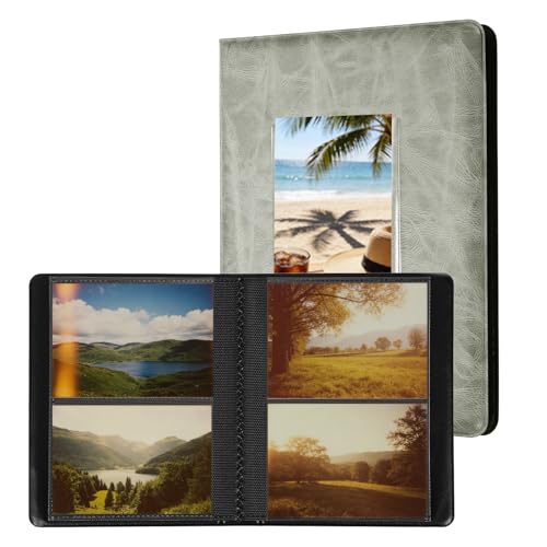 uxcell 64 Pockets Vintage Photo Album, 16 Pages Photocard Holder 6.8 x 5" Retro PU Leather Instant Camera Album Picture Book Organizer for Weddings Travel Family, Gray - color: Gray, size: 6.81 x 5.04 Inch（64 Pockets)