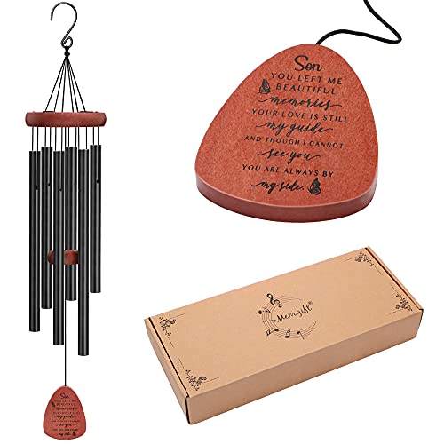 Memgift Memorial Wind Chime for Loss of Son - Outdoor Sympathy Gift for Bereavement - 32 Inch Remembrance Chime - Garden, Patio & Yard Wind Chimes for Loved One - style: Son Memorial