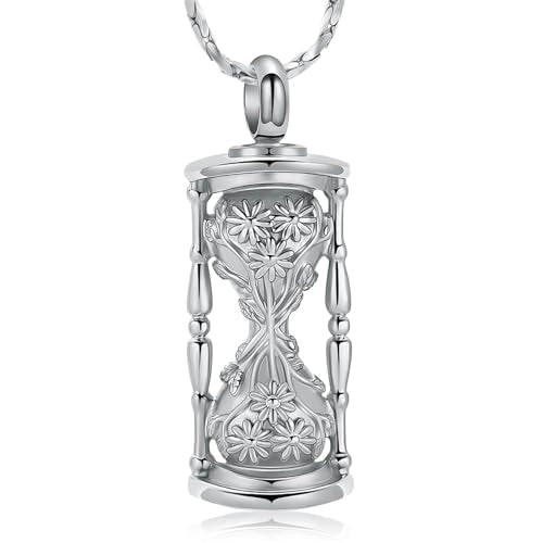 Imrsanl Cremation Jewelry for Ashes Flower Hourglass Urn Necklace for Women Ashes Holder Memorial Pendant Loved Ones Funeral Keepsake - color: Silver