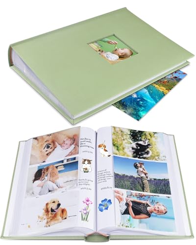 1DOT2 Photo Album for 4x6 Pictures with Writing Space, Sage Green | Holds 402 Photos,Linen Cover with Front Window, Acid-free Inner Pages, Ideal for Marriage Children Travel Family - color: Sage Green