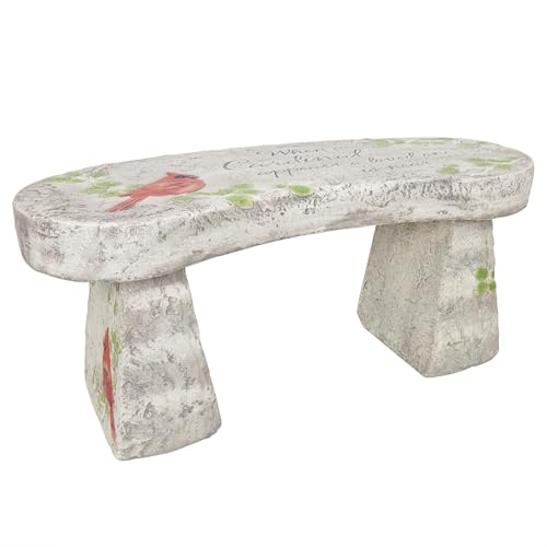 Alpine Corporation 37" Long Outdoor Memorial Bench with Sentiment When A Cardinal Appears, A Loved One is Near Garden Furnitures - Dirty White - color: Dirty White