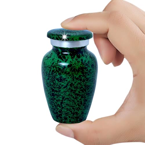Marble Finish Keepsake Sharing Urn – Mini Metal Cremation Urn for Human or Pet Ashes – Small Memorial Token Urn with Velvet Bag & Funnel – A Perfect Tribute & Gift for Families (Green)