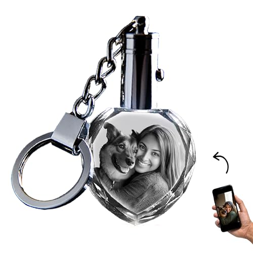 3D innovation Personalized Crystal Keychain Photo with LED Light Custom Laser Etched Key Chain, Valentines Gifts Keepsake - style: Heart