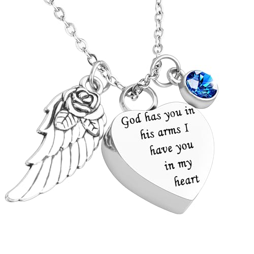 Cremation Necklace for Ashes, Cremation Jewelry Locket for Stainless Steel Teardrop Shape Urn Necklaces for Ashes Keepsake Memorial Pend with Profound Implications for Women Men - color: Silver + Blue Birthstone
