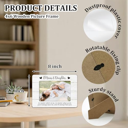 Mom and Daughter Picture Frame, Wooden Picture Frame Birthday Gifts for Mommy Mother, Mom Gifts for Mother's Day, 4x6 Photo Frame for Tabletop Display, Home Office Desk Decor Shelf Display -04 - style: Mom and Daughter