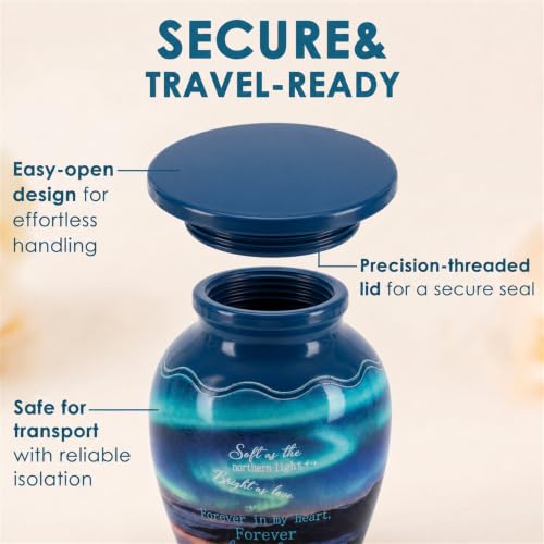 Emvency Urn for Ashes, Mini Metal, Keepsake Sharing Urns, Galaxy - color: Northern Lights