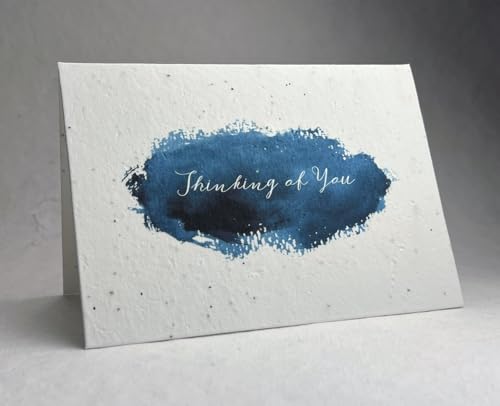 Of The Earth Handmade Paper - Plantable Wildflower Seed Folding Card - Sympathy Designs - 5" x 7" - Set of 3 - w/Recycled Envelopes (Watercolor Blue Swash) - color: Watercolor Blue Swash