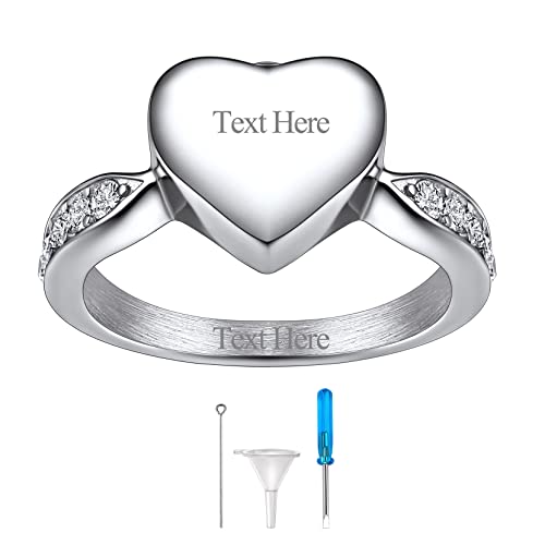 Richsteel Stainless Steel Heart/Claddagh Cremation Urn Ring for Ashes - color: 04-Steel-Heart-Personalized