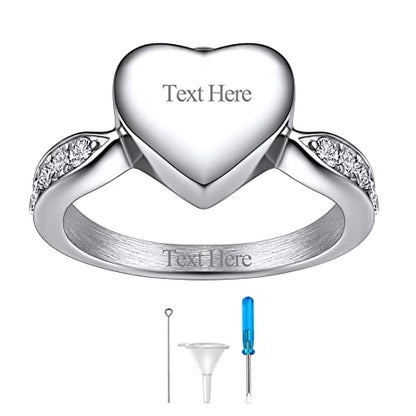 Richsteel Stainless Steel Heart/Claddagh Cremation Urn Ring for Ashes - color: 04-Steel-Heart-Personalized