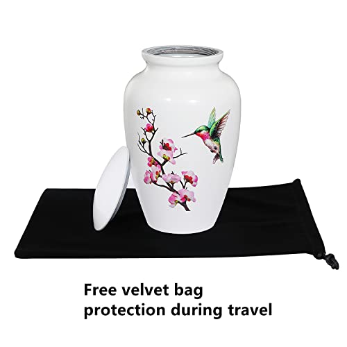 Memorials Urns for Human Ashes Adult Female and Male, Large Hummingbird Urn | White Metal Cremation Urn, Clean Interior, Secure Screw Lid, Engravable Funeral Urns, 220Lbs Capacity, with Velvet Bag - size: 1 Adult Urn