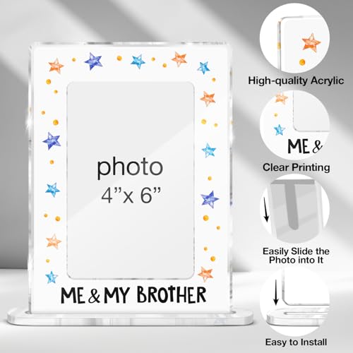 Baby Boy Gifts Picture Frame, Baby Shower Gifts for Newborn Boy Little Brother, Sibling Keepsake Me and My Brother Acrylic Picture Frames 4 x 6 Inch Photo - color: J-Me & My Brother